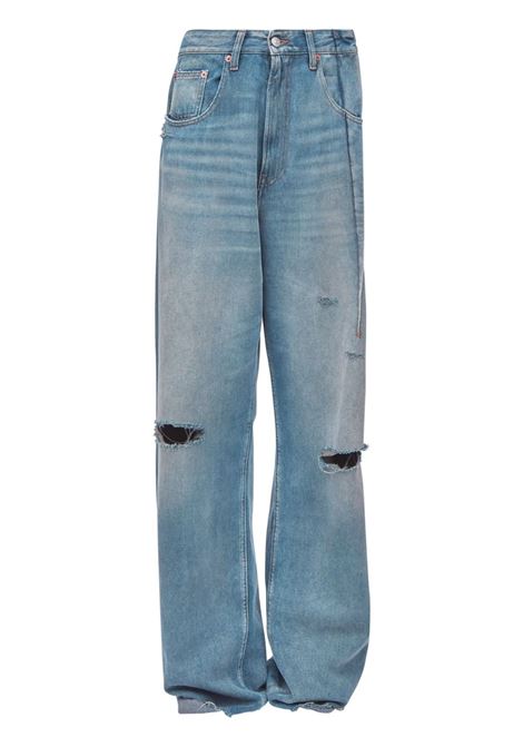 Jeans a gamba larga con strappi in blu Mm6 maison margiela - donna